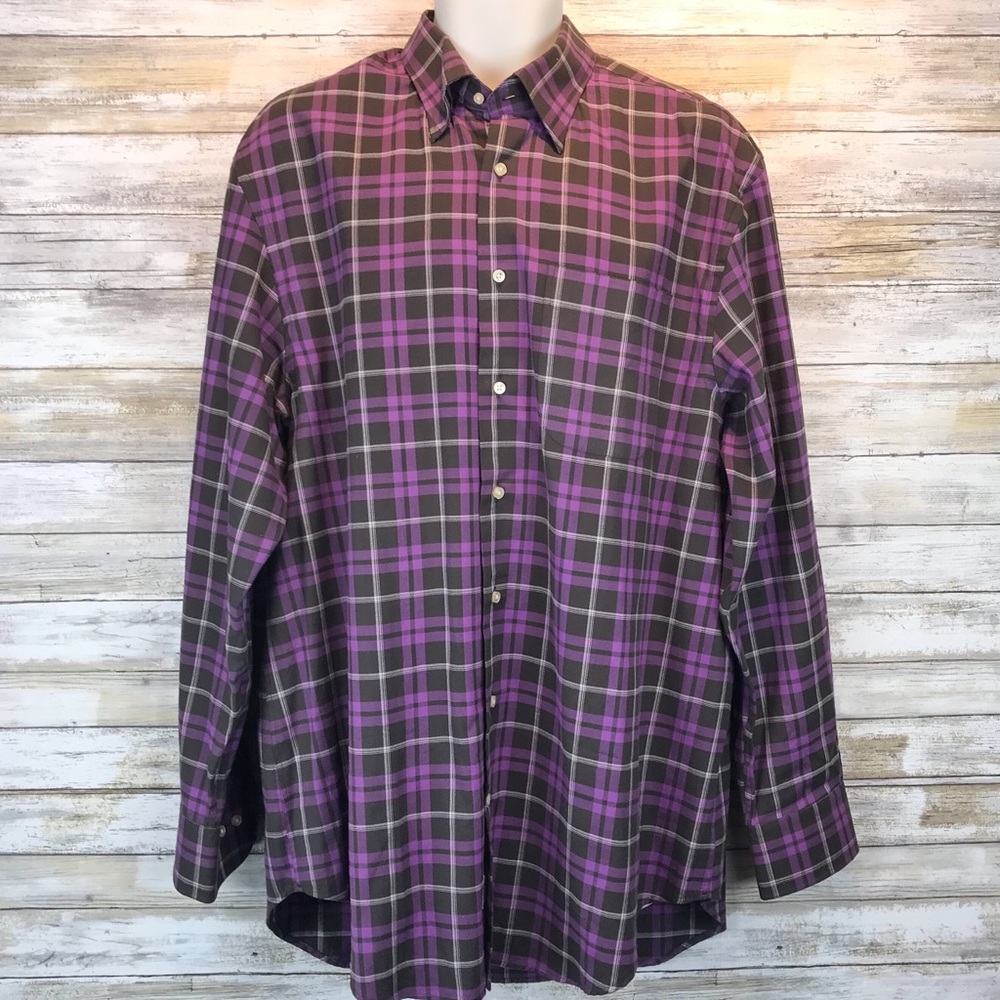 Peter Millar purple/black plaid button shirt large
